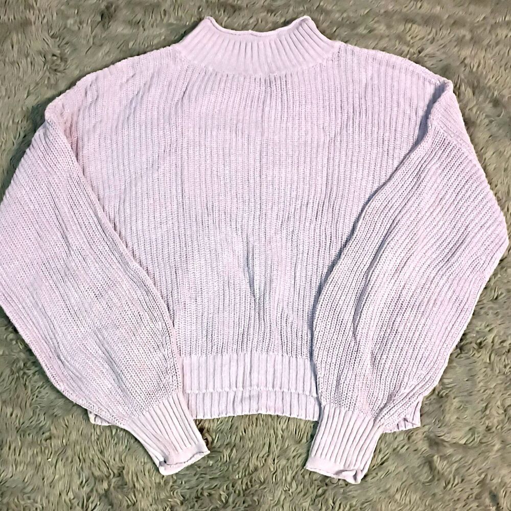 Hollister Womens Purple Solid Rib-Knit Mock Neck Long Sleeve Pullover Sweater M